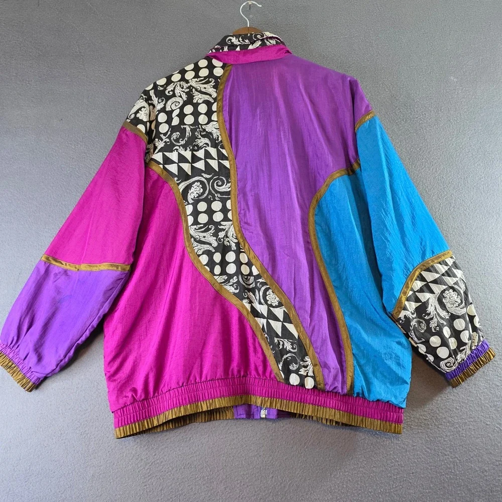 Lady Lavon 1X Vtg 90s Colorblock Windbreaker Jacket Purple Pink Blue Polka Dot